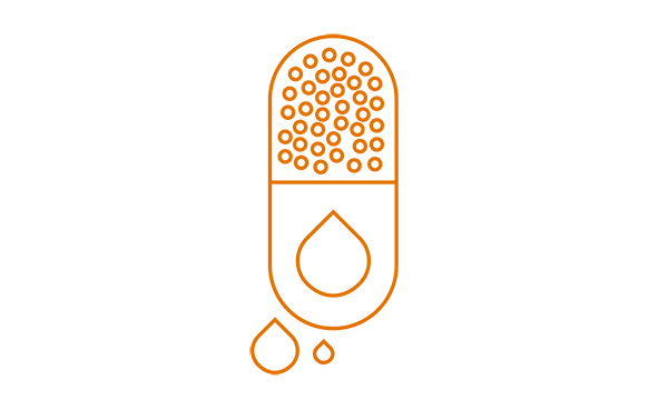 An icon of a blood thinner pill outlined in orange.